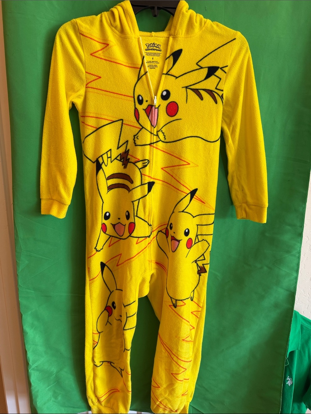 Pikachu Kids' Yellow One-Piece Hoodie Pajamas